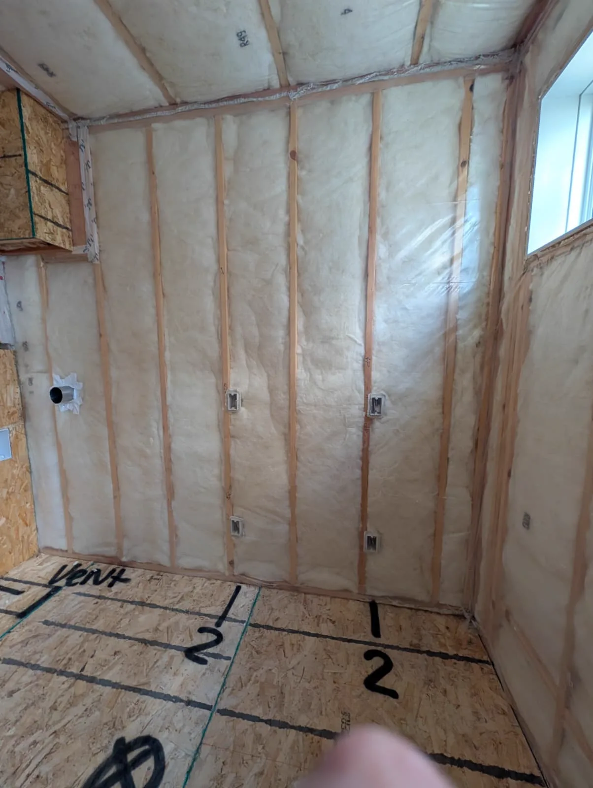 Insulated wall, boxes set and marked